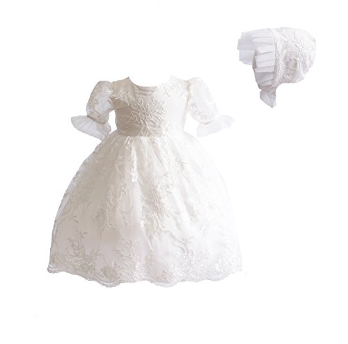 Cinda Baby Spitze Taufkleid Taufe Kleid und Mütze Elfenbein 62-68