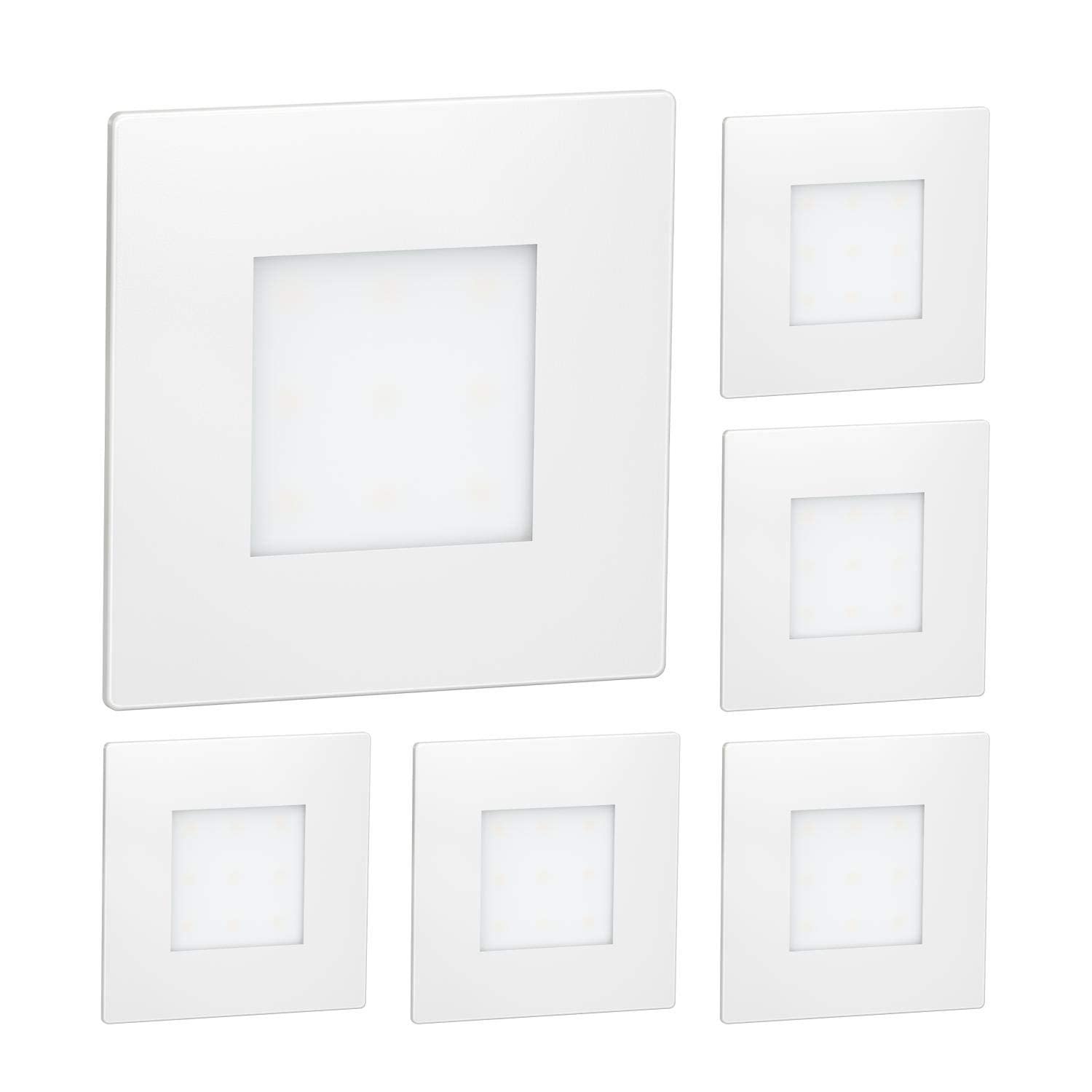 ledscom.de 6 Stück LED Treppenlicht/Wandeinbauleuchte FEX für innen und außen, eckig, 85 x 85mm, warmweiß