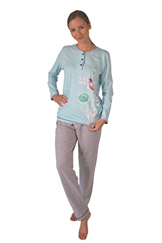 Consult-Tex Damen Pyjama Schlafanzug Langarm Baumwolle Knopfleiste DW230a (40-42)