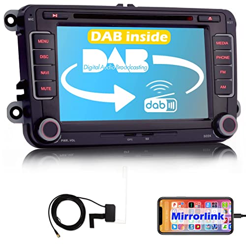 iFreGo 7 Zoll 2 Din Autoradio Eingebautes DAB Für Volkswagen Seat und Skoda,Autoradio Bluetooth GPS Navigation DVD CD RDS, Radio unterstützt Lenkradsteuerung,7 Farben Radio ,Rückfahrkamera