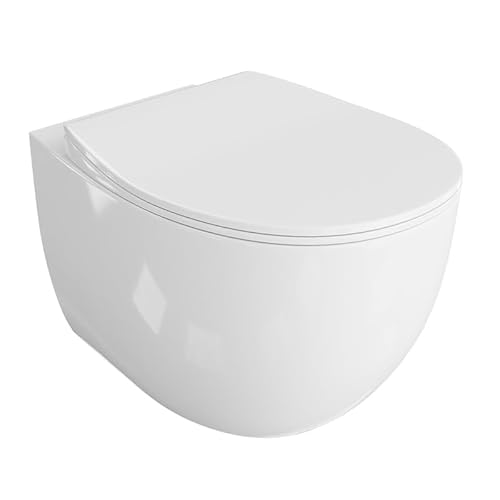 LAVITA Wand-WC Mondo | Hänge Toilette | Toilettendeckel mit Absenkautomatik & Metallscharniere | Toiletten Spülrandlos Hängend | Toilettenbecken | 375x500x380 mm | Weißer Glanz