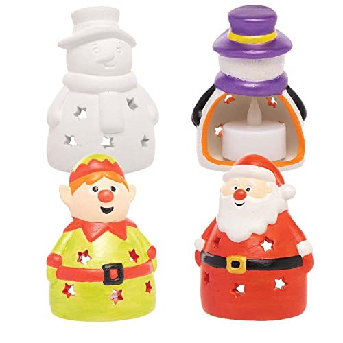 Baker Ross FC257 Weihnachts Keramik Teelichthalter - 3er Pack, Teelichter für Kinder zum Dekorieren und Präsentieren, Ideales Bastelprojekt für Kinder