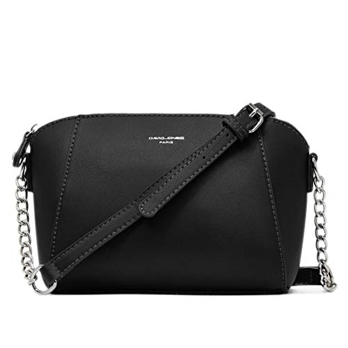 David Jones - Damen Kleine Umhängetasche Trapez - Schultertasche Echtes Leder Stil - Kette Handtasche - Frauen Kettenhenkel Tasche - Abendtasche Messenger Crossbody Bag Clutch Pochette - Schwarz