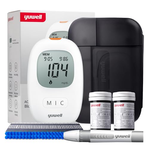 yuwell Blutzuckermessgerät, Diabetes-Testset mit Teststreifen x 50 und Lanzetten x 50, ideal für den Heimgebrauch, inkl. Batterien (Modell 710)