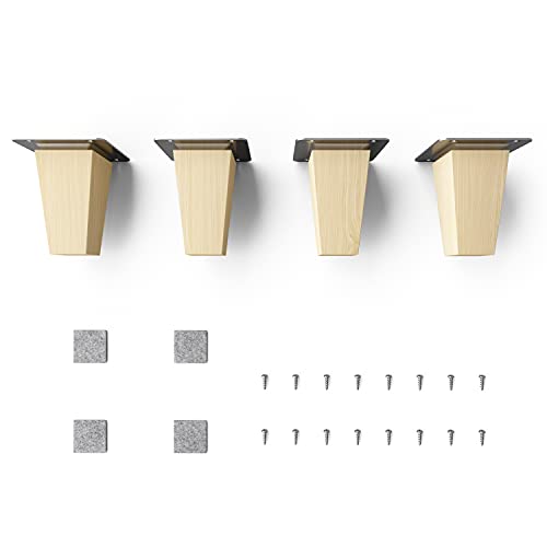 sossai® Holz-Möbelfüße - Clif Square | Natur (unbehandelt) | Höhe: 8 cm | HMF3 | eckig, konisch (gerade Ausführung) | Material: Massivholz (Buche) | für Stühle, Tische, Schränke etc.