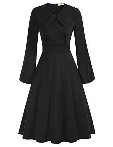 Gothic Kleid Damen A-Linie Kleid Lange Ärmel Damen Viktorianisch Kleid Rockabilly Cocktailkleider Party Schwarz XL