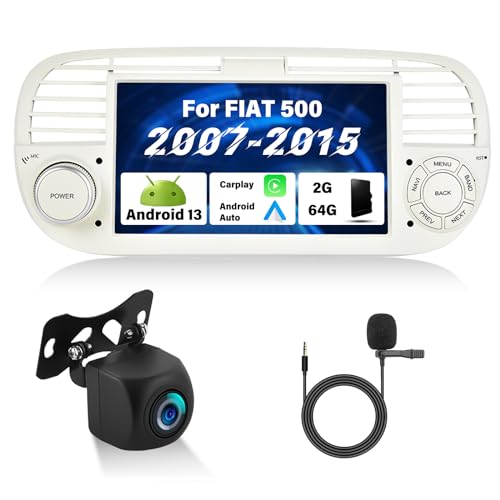Android Autoradio für Fiat 500 500C 2007-2015 Radio mit CarPlay Wireless Android Auto, 7 Zoll Touchscreen Autoradio mit Mirrorlink GPS-Navi/WiFi, Bluetooth, SWC,FM/RDS, EQ Radio +Rückfahrkamera & MIC