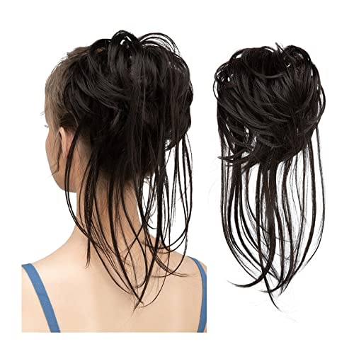 Donut Bun Messy Bun Pferdeschwanz-Verlängerungen mit elastischen Bungee-Curl-Haarbändern Pferdeschwanz-Verlängerungs-Perücken for Frauen (Color : Balck Brown)