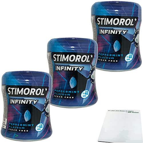 Stimorol Infinity Peppermint Kaugummi Pfefferminz-Kaugummi ohne Zucker 3er Pack (3x88g Dose) + usy Block