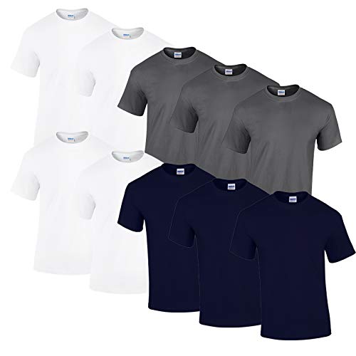 Gildan 10 T Shirts Heavy Cotton M L XL XXL Diverse Farben auswählbar (3XL, 4Weiss/3Anthrazit/3Navy)
