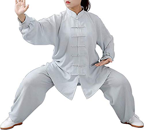 Tai Chi Anzug Herren,Baumwolle Und Leinen Tai Chi Kleidung Unisex Kampfsport Kleidung Kung Fu Kleidung Für Männer Und Frauen (EIN Set),Cyangray-XL