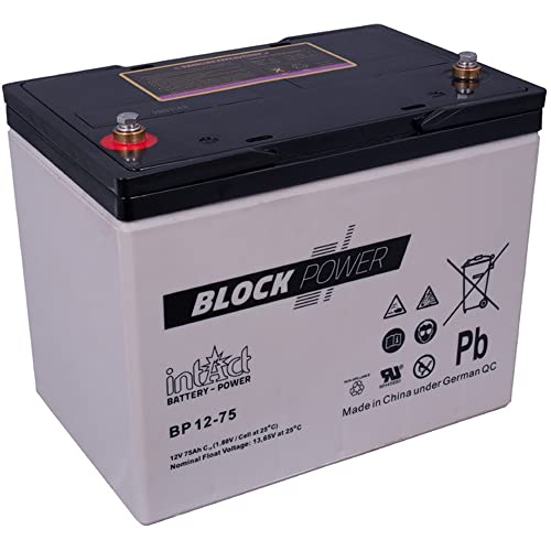 intAct Block-Power BP12-75 | 12V 75 Ah | Hochwertige und zuverlässige Versorgungsbatterie | Wartungsfreie AGM-Batterie