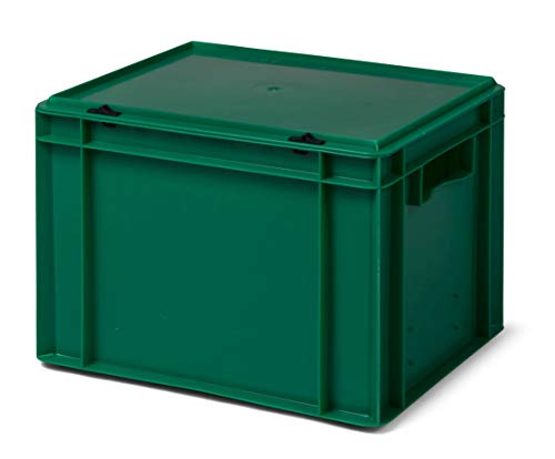 Design Aufbewahrungsbox mit Deckel | Stapelbox stapelbar | 5 Farben | 8 Größen (40x30x28 cm, grün)