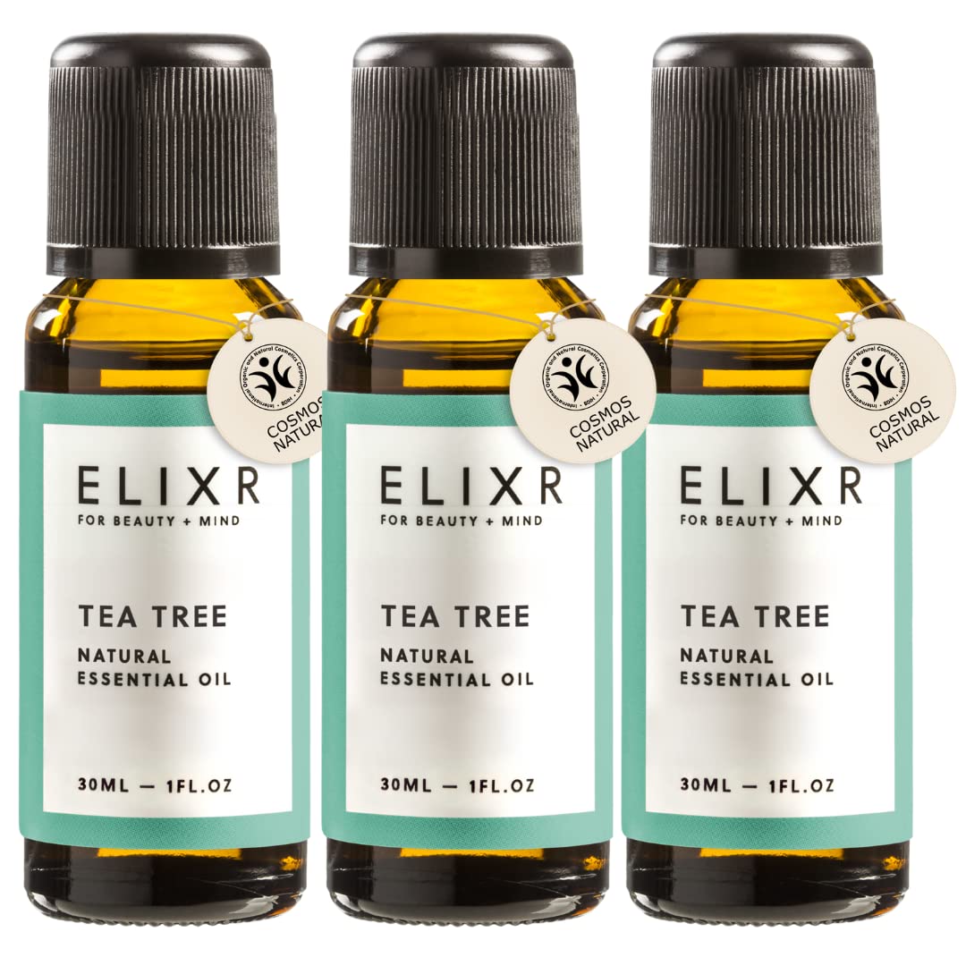 ELIXR - BIO Teebaumöl - Bekämpfung von Hautunreinheiten, Pickel & Akne - 100% naturreines ätherisches Öl aus Blättern vom Teebaum - Tea tree oil - Naturkosmetik aus Deutschland - 3x 30ml