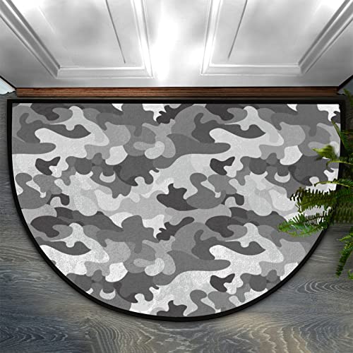 Fußmatte mit grauem Camouflage-Muster, halbrund, rutschfeste Gummirückseite, strapazierfähig und langlebig, für den Innen- und Außenbereich, Eingangsbereich, Schmutzfangmatte