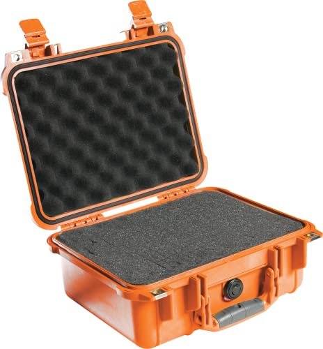 PELI 1400 Koffer, Stoßfester Peli Case Schutzkoffer, IP67 Wasser- und Staubdicht, 9L Volumen, Mit Schaumstoffeinlage (Anpassbar), Orange