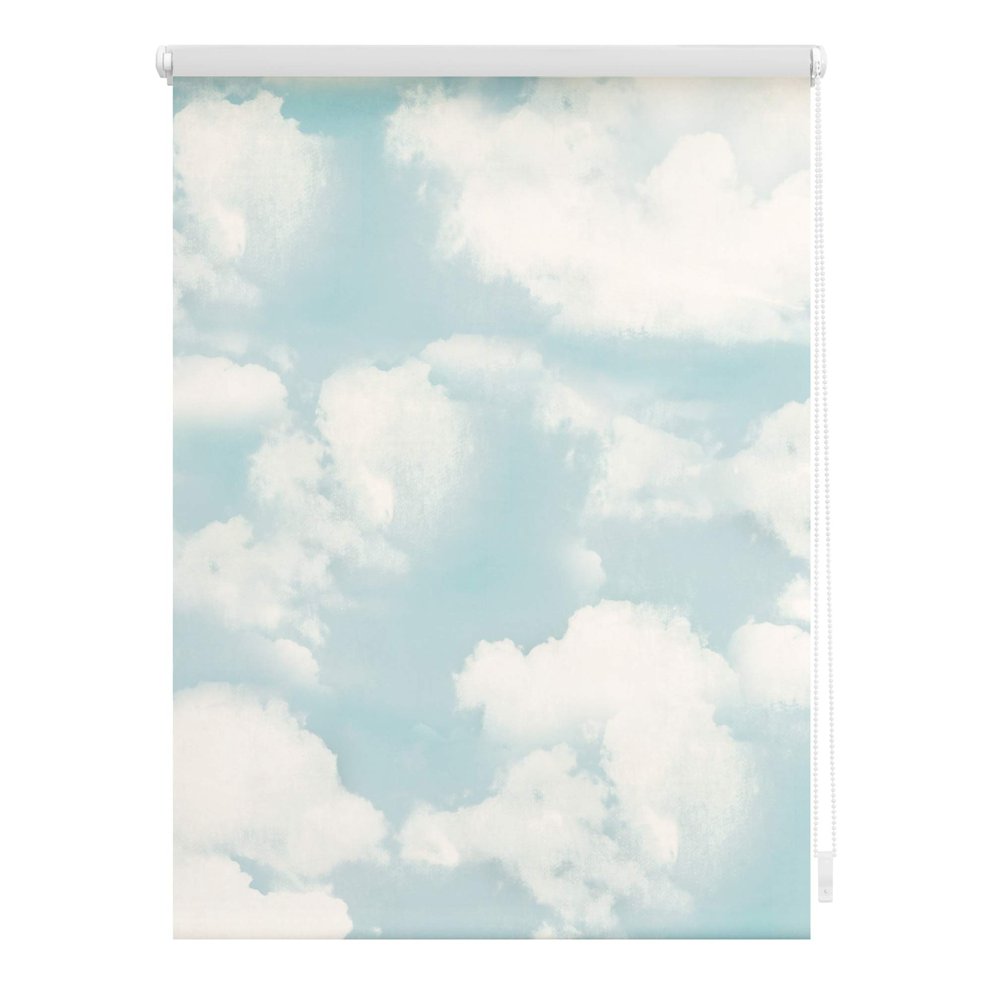 Lichtblick Klemmfix Tageslicht-Rollo mit Motiv, ohne Bohren, Blickdicht, Seitenzugrollo, Made in Germany, Wolken - Blau 80 x 150 cm (B x L)