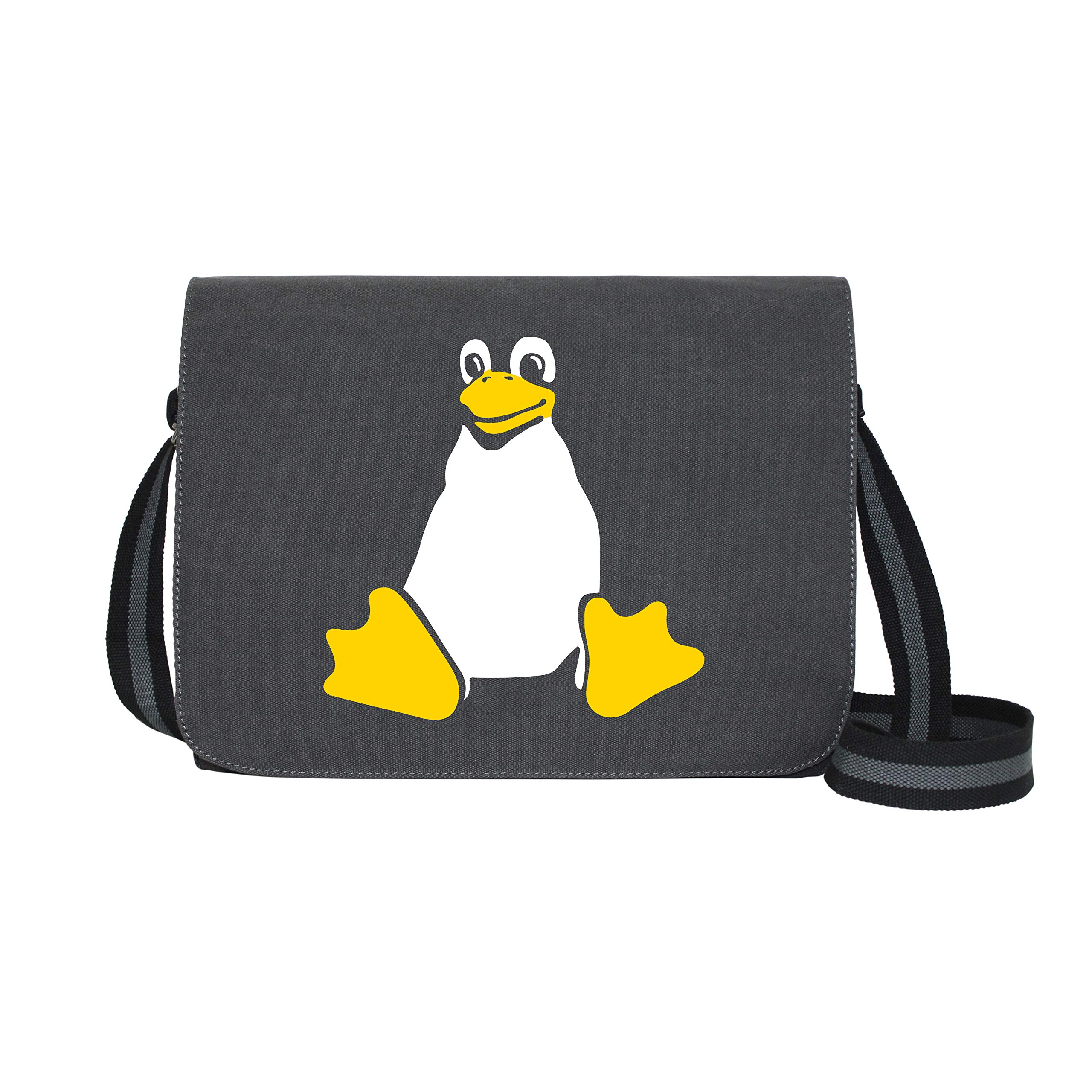 Linux Tux - Umhängetasche Messenger Bag für Geeks und Nerds mit 5 Fächern - 15.6 Zoll, Schwarz Anthrazit