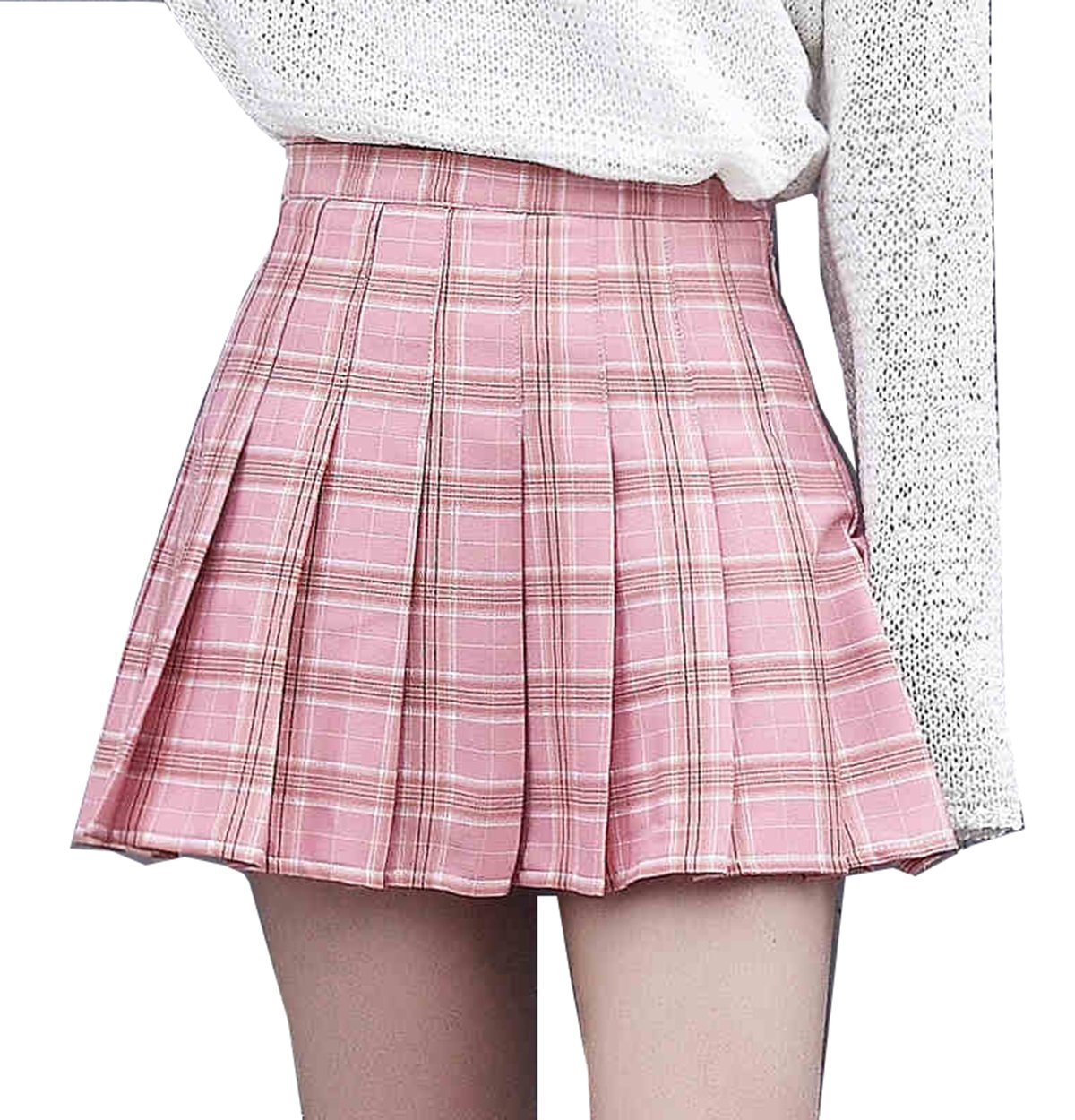 Cheerlife Mädchen Damen süße Prinzessin Büste Rock Plissee Schuluniform Hosenröcke Kariert Faltenröcke Minirock XL Rosa