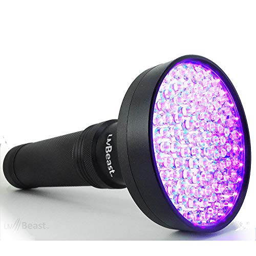uvBeast UV-Taschenlampe Schwarzlicht Taschenlampe - HIGH POWER 100 LED mit 30-Fuß-Flut-Effekt - Professional Grade 385nm-395nm Am besten für kommerzielle / Domestic Use funktioniert auch in Ambient Light Designed in England