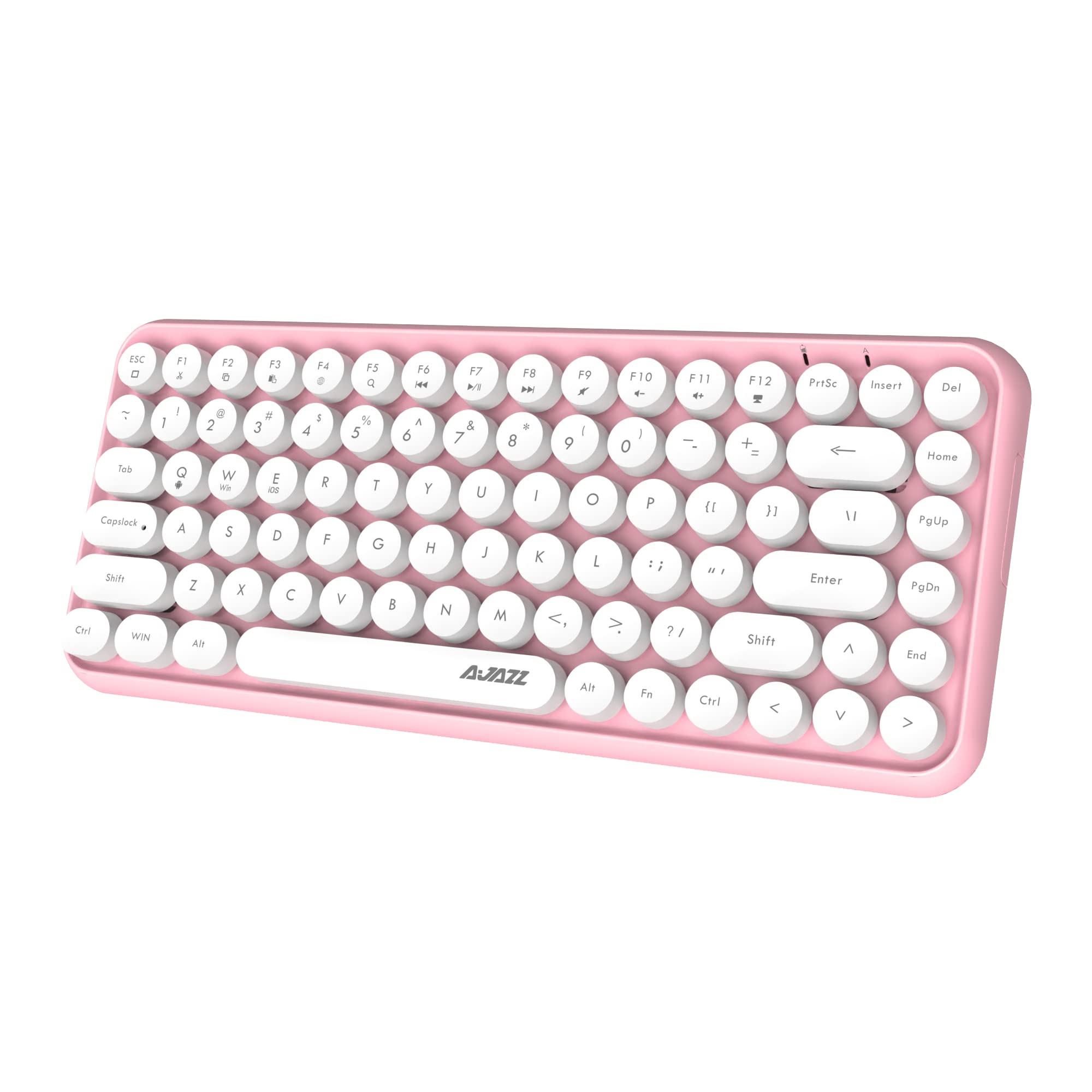 Hoopond Kabellose Bluetooth-Tastatur, Niedliche Mini-Kompakttastatur mit 84 Tasten, 2,4 GHz kabellose Bluetooth-Verbindungstechnologie, ABS-Retro-runde Tastenkappe, Ergonomisches Design (Rosa)