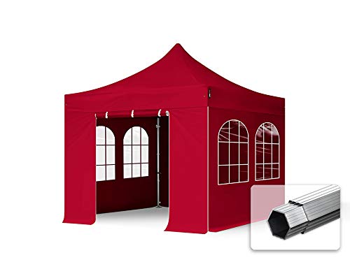 TOOLPORT Faltzelt Faltpavillon Professional 3x3 m mit 4 Seitenteilen - ALU Pavillon Partyzelt in rot