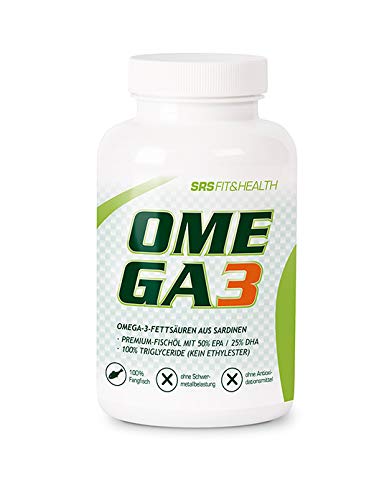 SRS Muscle - Omega 3, 90 Kapseln | aus Sardinen | 1000 mg Fischöl pro Kapsel | 50% EPA + 25% DHA | 100% Triglyceride | ohne Antioxidationsmittel | deutsche Premiumqualität