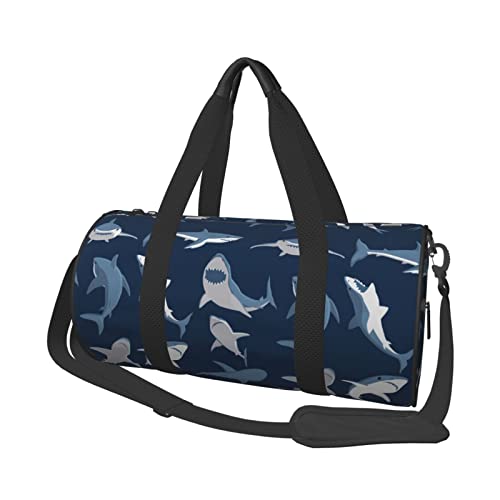 Blauer Cartoon-Hai-Reise-Seesack, große Sport-Sporttasche, multifunktionale Übernachtungstasche für Männer und Frauen