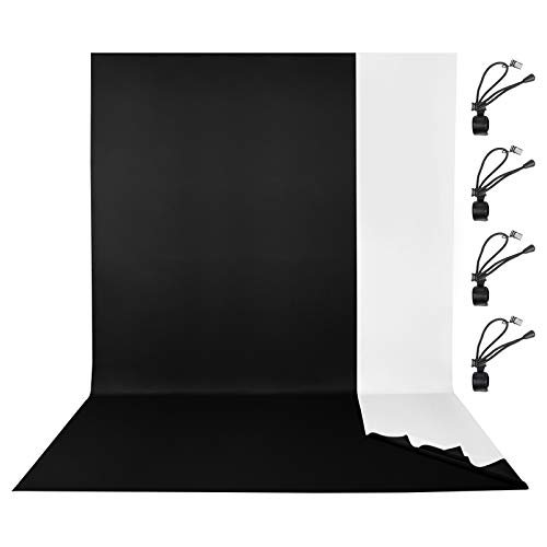 EMART Fotohintergrund für Fotografie, 1.8x2.9 m, 2-in-1 schwarz/weiß, faltenfreier Chromakey-Bildschirm, Polyester-Baumwoll-Hintergrund mit 4 Hintergrundklemmen für Fernsehen, Partys, Hochzeiten