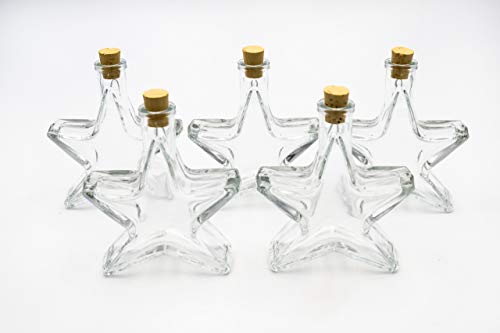 Flaschenbauer - 5 x Leere Glasflaschen 100ml Stern: Mini Glasflaschen mit Korken verwendbar als Weihnachtsgeschirr, kleine Flaschen zum Befüllen, Leere Schnapsflaschen klein, Deko Flaschen