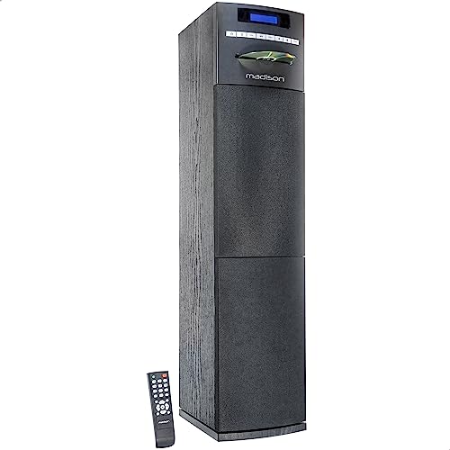 CENTER250-PLUS - MADISON - Multimedia-Tower mit Verstärker, DAB+, Bluetooth, USB, CD-Player und 200W USB - Schwarzes Holz