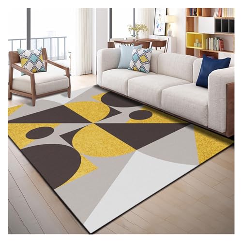 Schwarze und gelbe Teppiche, moderne Wohnzimmerteppiche mit geometrischem abstraktem Muster, weiß und grau, waschbare, rutschfeste Teppichpolster, für Schlafzimmer, Bauernhaus, Esszimmer (Farbe: Gelb,