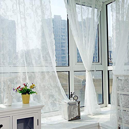 Baoer 2 Stück transparente Vorhänge aus Spitze mit Blumenstickerei für Schlafzimmer, Wohnzimmer, Stangendurchzug, Retro Vintage