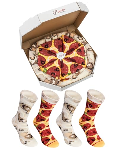 Rainbow Socks - Damen Herren Pizza Socken Box Mix Italienische Hawaii Capricciosa - 4 Paar - Größen 41-46