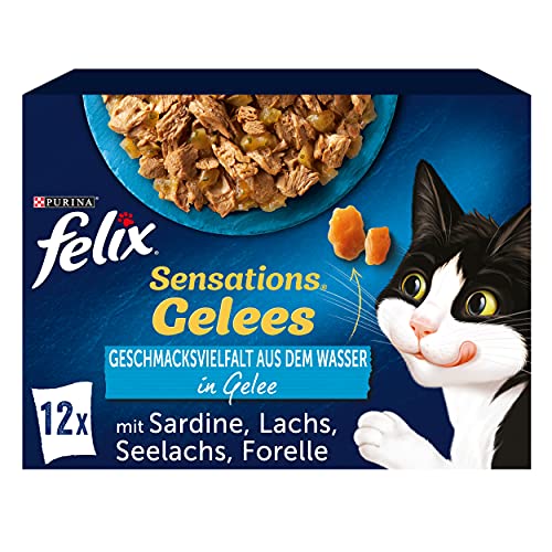 FELIX Sensations Gelees Katzenfutter nass in Gelee, Fisch Sorten-Mix, 6er Pack (6 x 12 Beutel mit 85g)