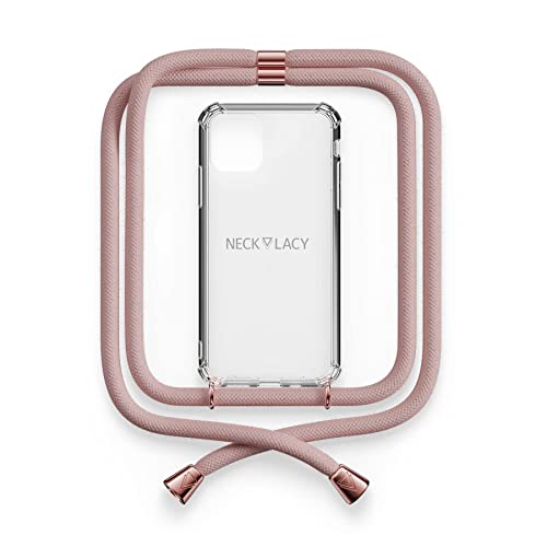 NECKLACY® - Die Premium Handykette für Apple iPhone 13 Pro in Soft Nude | transparente Handyhülle mit hochwertiger Kordel zum Umhängen - Smartphone Crossbody Case