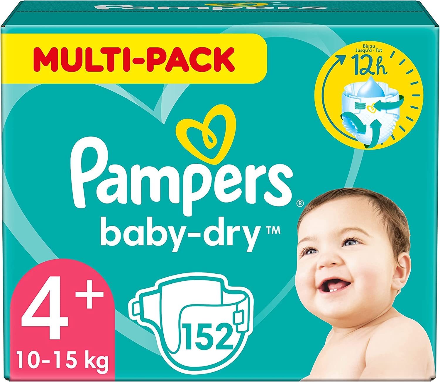 Pampers Windeln Größe 4+ (10-15kg) Baby-Dry, Maxi Plus, Alte Version
