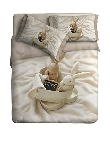 Ipersan Bettbezug Set mit Platziertem fotografisch Druck Bunnies in Love Farbe beige 155x240