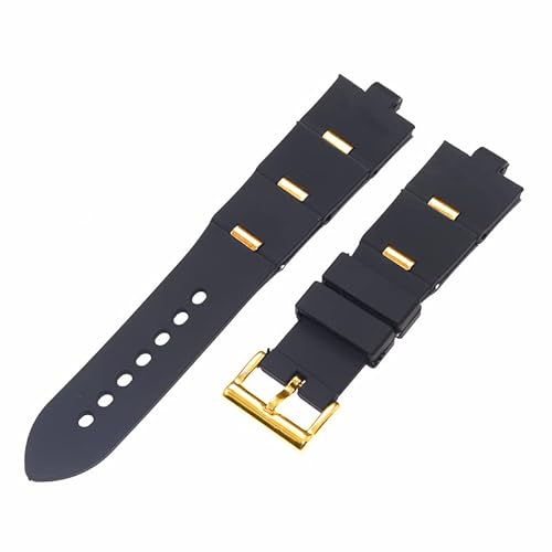 ROUHO 8 mm schwarzes Silikonkautschuk-Uhrenarmband Uhrenreparaturteile Armband Uhrenarmband für BUL-GARI DIA-GONO DP42C14SVDGMT-Gold 22mm