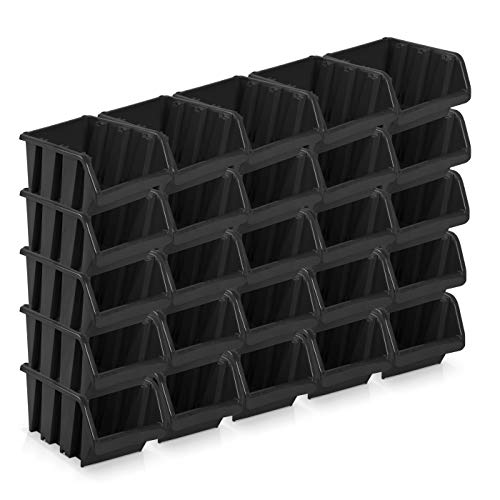 25 Stück Sichtlagerboxen Größe 3 - schwarz (19,5 x 12 x 9 cm)