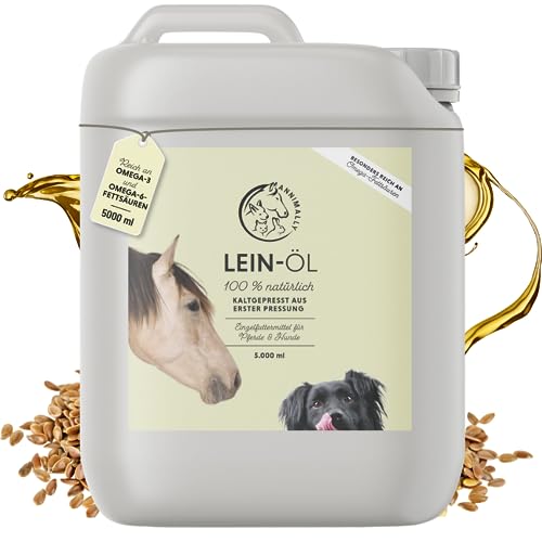 Annimally Premium Leinöl Pferde 5l Kanister für Pferde & Hunde - Leinsamenöl kaltgepresst reich an Omega 3 Fettsäuren als Futterzusatz