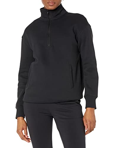 Amazon Aware Damen Tunika-Sweatshirt mit halbem Reißverschluss in lockerer Passform (in Übergröße erhältlich), Schwarz, 5XL Große Größen