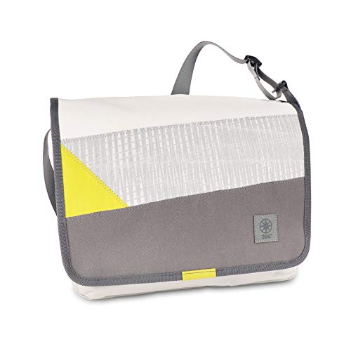 360° Barkasse, Laptoptasche, Messenger Bag, weiss grau gelb, Gurt grau 2108