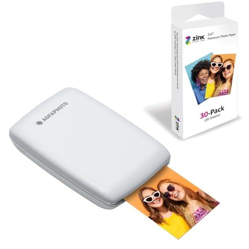 AgfaPhoto Mini P.2 - Zink Portable Printer Pack Instant Photos + Refill für 30 zusätzliche Fotos - Einfacher, schneller tintenloser Druck - Foto 75 x 50 mm - Smartphones und Tablets