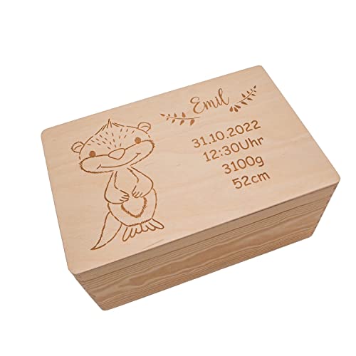 Personalisierte Erinnerungskiste Aufbewahrungsbox Erinnerungsbox für Babys & Kinder I Holzbox - Otter Otti I Personalisierte Geschenke zur Geburt I Box mit Name & Geburtsdaten 30x20x14cm