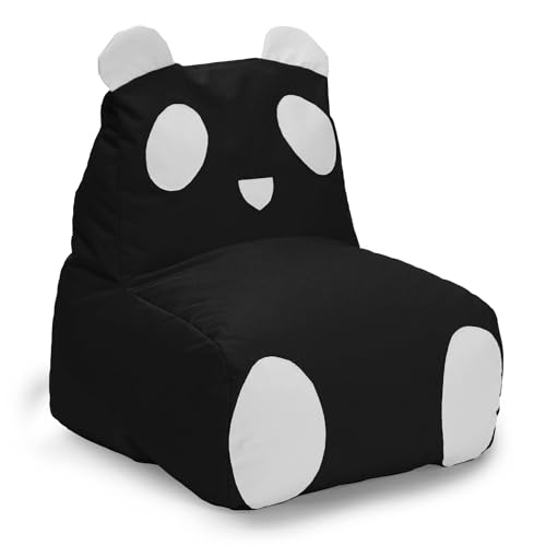 Lumaland Kindersitzsack Panda Animal Design | Indoor & Outdoor Sitzsack für Kinder | Kombinierbar mit den Freunden der Animal Line Sitzsäcke | 75 x 65 x 65 cm [Schwarz/Weiß]