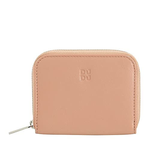 DUDU Geldbörse für Herren und Damen, kleine Tasche aus farbigem Leder mit Reißverschluss, Kartenhaltertaschen, kompakte Brieftasche Puder rosa