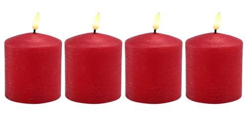 Klocke Dekorationsbedarf LED Adventskerzen im 4er Set - Rustikale Oberfläche - Timer & Realistisch Flackerndes Licht - Kerzenset (Rot, Höhe: 11 cm/Ø 7,5 cm)
