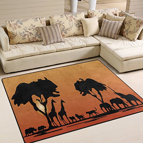 Use7 Teppich, Motiv Skyline Giraffe Elefant Sonnenuntergang Afrika, Textil, Mehrfarbig, 203cm x 147.3cm(7 x 5 feet)