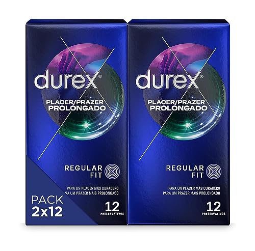Durex Verlängertes Vergnügen mit verzögernder Wirkung - 2 x 12 Kondome Duplo Pack, schwarz, 12 Stück - 2 Stück